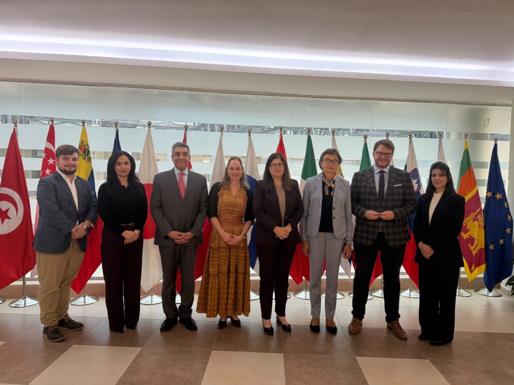 The Palestinian Minister of Foreign Affairs and Expatriates briefs European Parliament member Pintilii on the situation in Palestine.